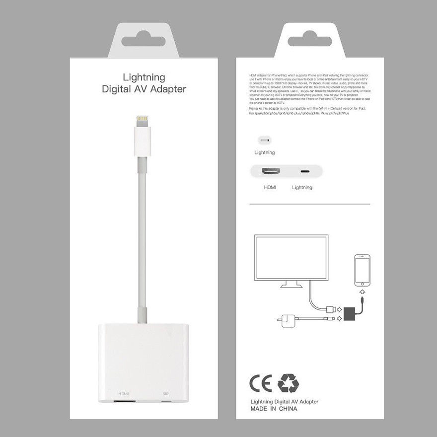 Plug&play Apple iPhone Lightning to Digital AV Adapter,1080P