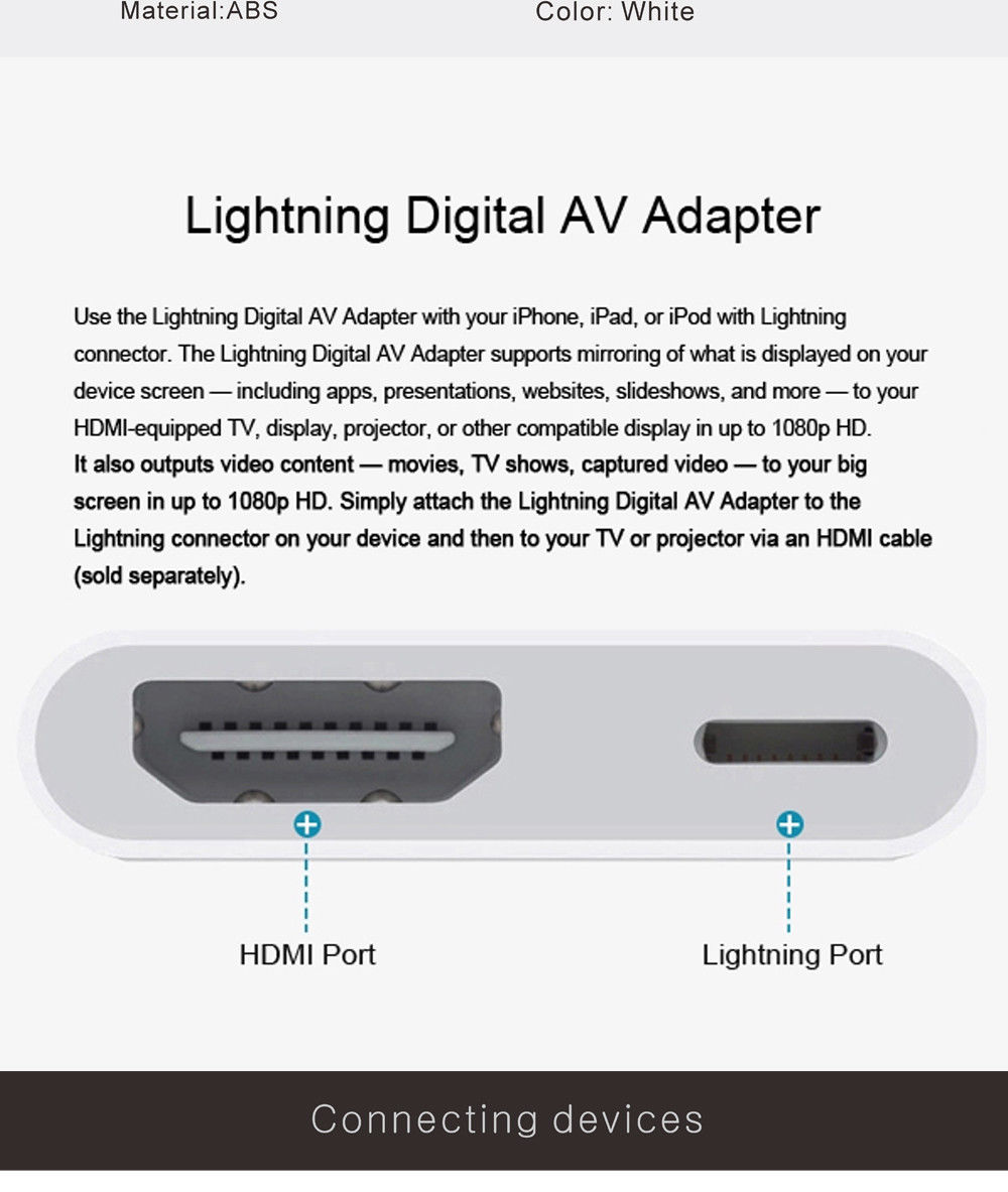 Lightning Digital AV Adapter Lightning to HDMI Cable for Apple