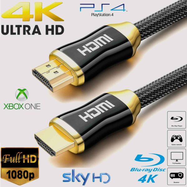 HDMI Cable 4K / Cord compatible with (HDMI 2.0a/b, 2.0, 1.4a, 4K HDMI Cable, HDMI to HDMI, 4K@60HZ,1080p FullHD, UHD, Ultra HD, 3D, High Speed with Ethernet, ARC, PS4, XBOX, HDTV)